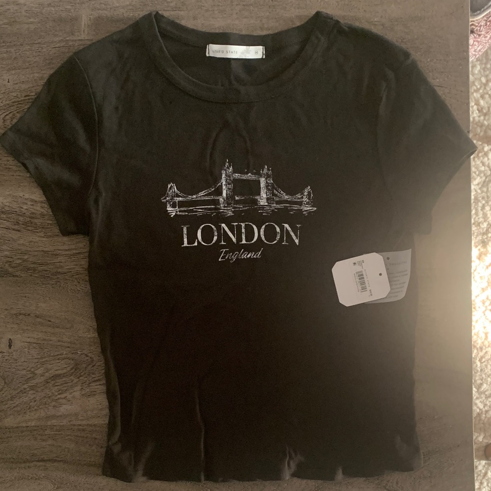 Altar'd State Black Crop Top with White London Graphic